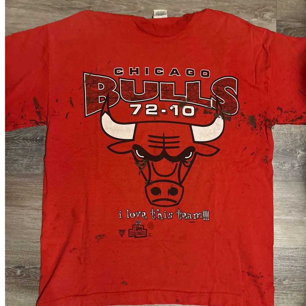 Chicago Bulls 72 10 Record Breaking Season Red‎ T Shirt Mens XL Riddell